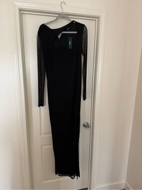Lulu's Black Long Sleeve Mesh-Detail Maxi Dress